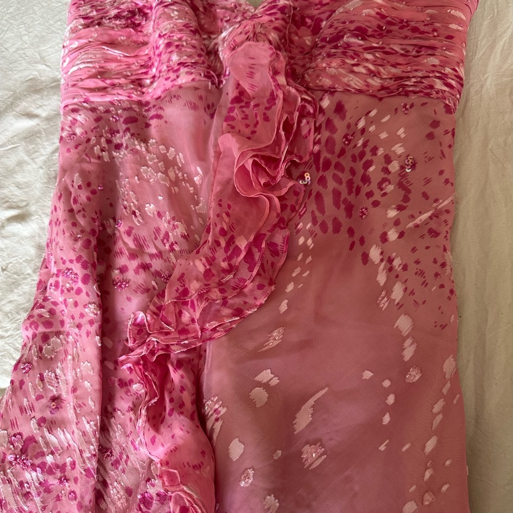 Jessica McClintock Pink Silk Beaded Dress - Picture 2 of 3